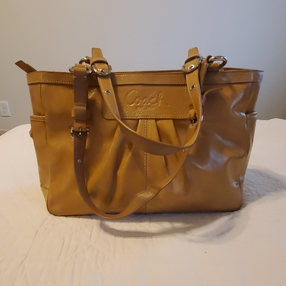COACH patent leather tan gallery tote purse